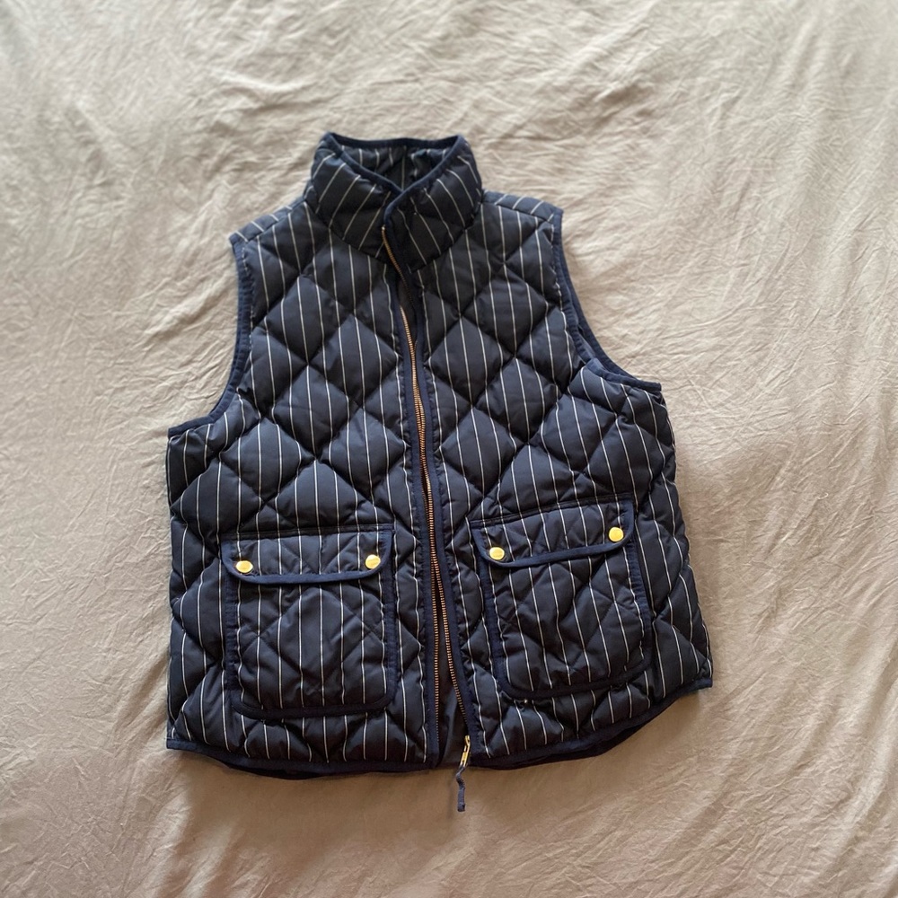 J crew navy & white striped puffer